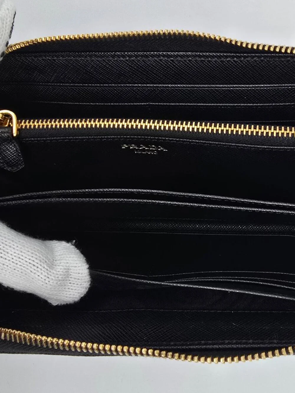 Authentic Prada Black Saffiano Leather Zip-Around Wallet